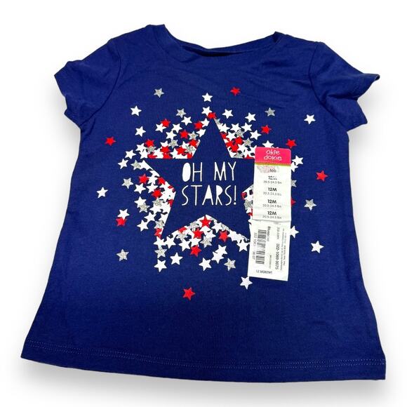 Okie Dokie Girls Top Sz 12 Mo Navy Blue Oh My Stars Patriotic Red White NEW - Picture 3 of 5